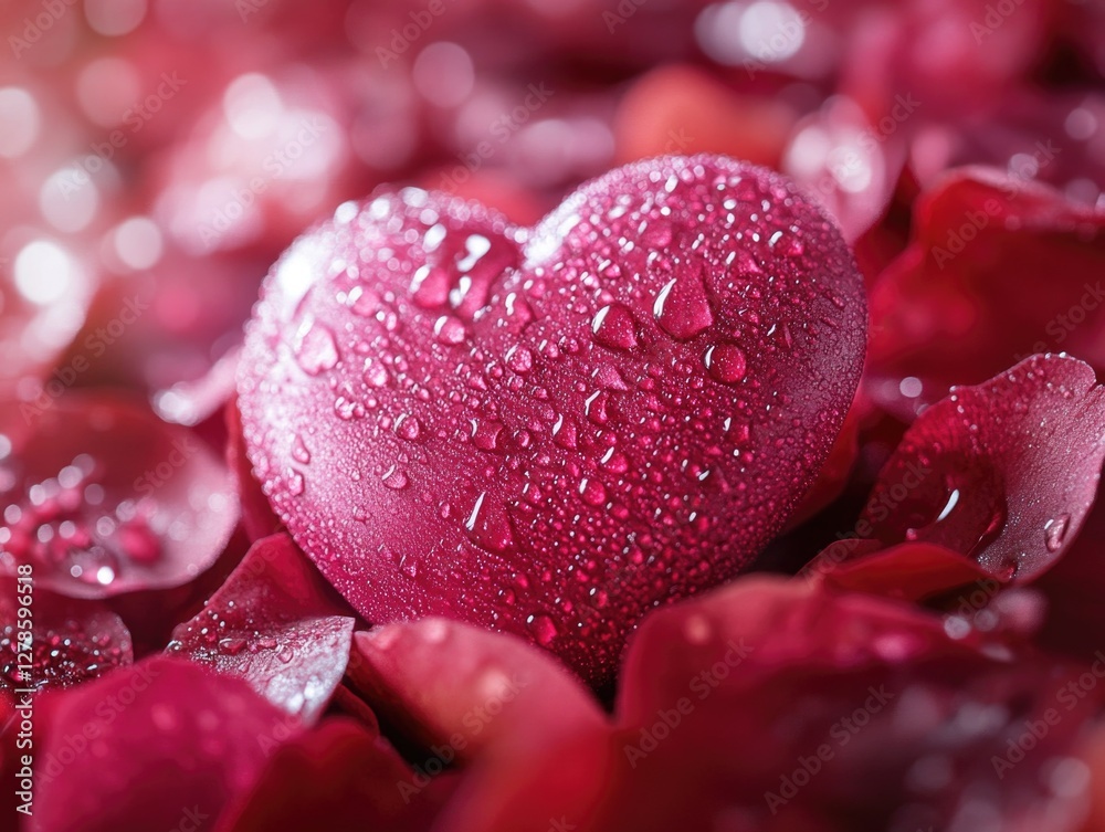 Poster Red heart with water droplets