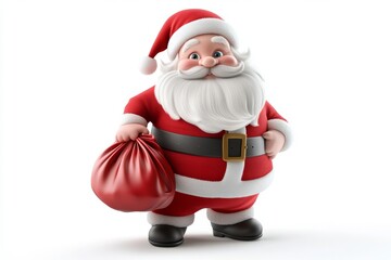 Jolly Cartoon Santa Claus Holding a Big Red Gift Bag Christmas Character Illustration