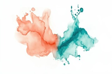 Abstract watercolor splash in red and teal on white background. Artistic design for creative projects