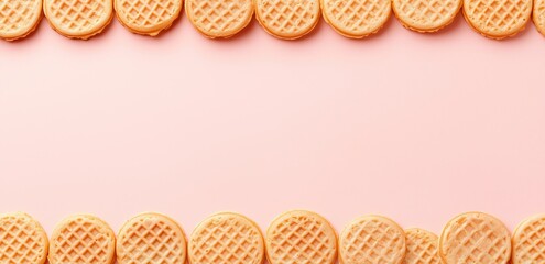 Waffle pattern border on pastel pink background with copy space