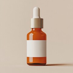 Fototapeta premium Elegant Amber Serum Bottle: Minimalist Product Shot, Neutral Background.