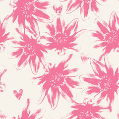 Floral seamless pattern with flowers. Vector background, design, print. Vintage halftone, mixed media
