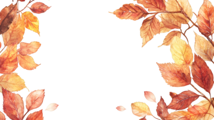 Watercolor autumn leaves frame with transparent background, perfect for fall-themed designs and projects