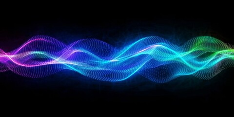 Fototapeta premium Dynamic neon light streams with a futuristic glow, intersecting in a display of vibrant blue and green energy lines against a dark background