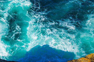 "Aerial View of Galician Cliffs, Spain &ndash; Drone Shot of Rugged Coastline, Deep Blue Ocean, Powerful Waves Crashing Against Rocks, Scenic Wild Nature, and Atlantic Seascape"