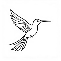 Fototapeta premium Minimalist hummingbird silhouette mid flight, wings extended, graphic design element with clean linear aesthetic