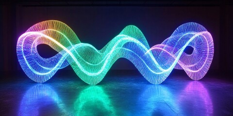 Fototapeta premium Dynamic neon light streams with a futuristic glow, intersecting in a display of vibrant blue and green energy lines against a dark background