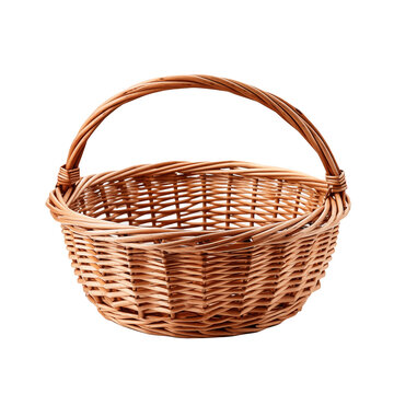 empty woven wicker basket with handle transparent background 