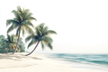 Obraz premium Serene Tropical Beach Scene Palm Trees White Sand and Azure Ocean