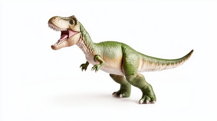Naklejka premium Soft Plush Green Dinosaur Toy Standing Isolated on White Background for Kids' Playtime and Decor
