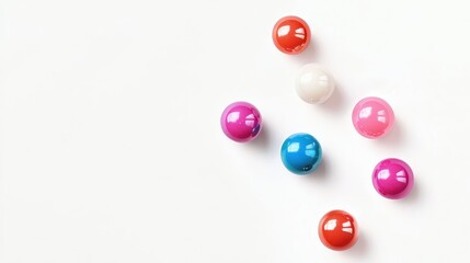 Colorful Toy Marbles Scattered on a White Background for Creative Play and Artistic Inspiration
