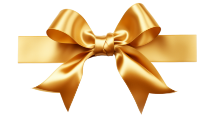 Decorative gold bow, golden ribbon isolated on transparent or white background. 
