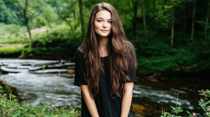 Fototapeta premium Young woman enjoying nature by a river