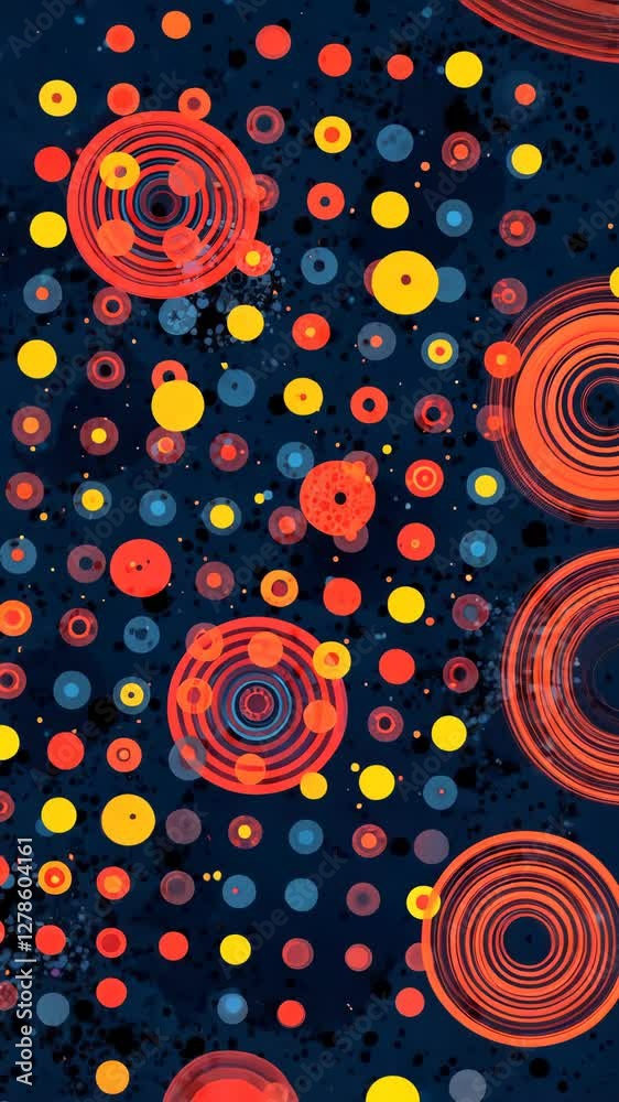 Poster a colorful pattern of circles is displayed on a blue background. the circles are of various sizes an