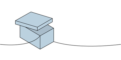 Square box one line colored continuous drawing. Carton delivery packaging box. Vector illustration.