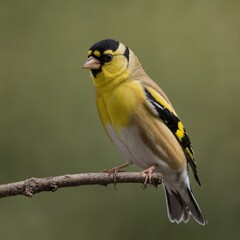 A goldfinch looking sideways, showing off its bright yellow chest and delicate beak.