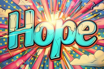 Colorful comic book style background exploding with the word hope