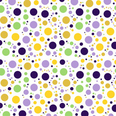 Mardi Gras seamless dot pattern. Vector illustration of Mardi Gras colors.