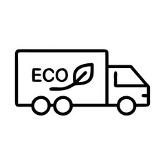 Truck with green leaf for eco delivery icon on transparent background