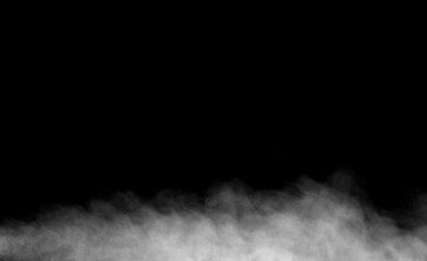 White smoke or fog flowing on the floor, Fog effect and clouds for air pollution design. Elements of smog, isolated on black background.