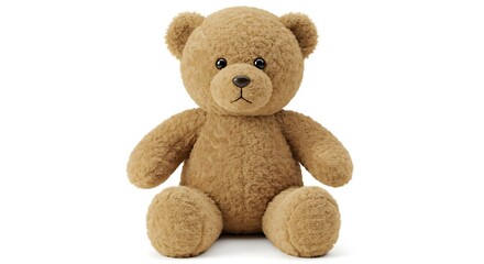 Fototapeta premium Cute Brown Teddy Bear Sitting Upright on White Background for Children