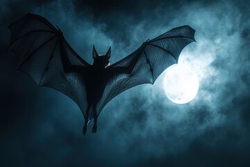 Naklejka premium Majestic bat silhouette against full moon in night sky