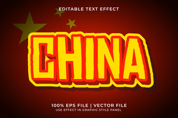 China 3D Editable Vector Text Effect. Red and Yellow Text Template