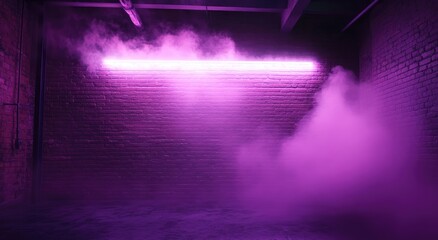 Industrial space, neon pink light, fog, brick wall.  Use  Product display