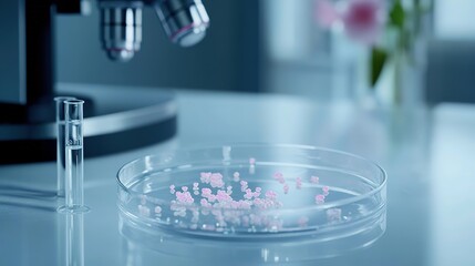 Close-up of petri dish with diverse strains of gut bacteria, highlighting the significance of gut health and microbiome diversity.
