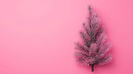 A pink-frosted artificial Christmas tree against a soft pink background, creating a whimsical and festive atmosphere.