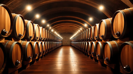 Wine Cellar Ambience: Barrels, Lights, and Stone Walls