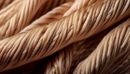 Fototapeta premium Macro shot of woven fabric fibers, highlighting the intricate texture of silk, cotton, or wool. Each thread is visible, showing the natural weave and softness of the material in stunning detail.