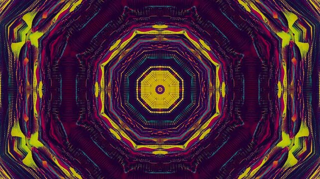 サイケデリックでビビッドな模様が回転していく万華鏡のループ背景 
Kaleidoscope loop background with rotating psychedelic and vivid patterns