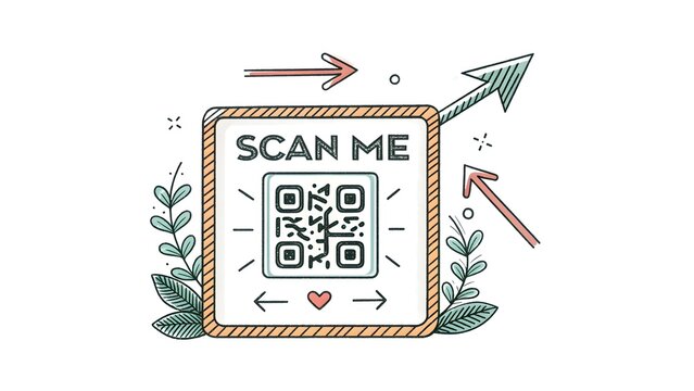 Hand drawn qr code frame with arrows scan me