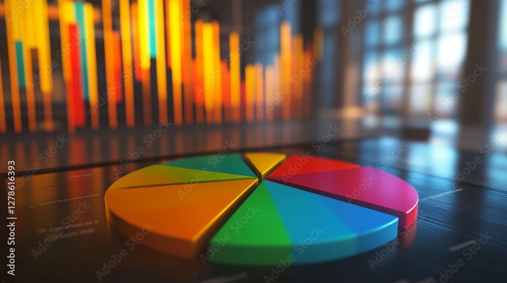 Leinwandbilder a d pie chart visualizing market share data, with vibrant segments and percentages, displayed on a l