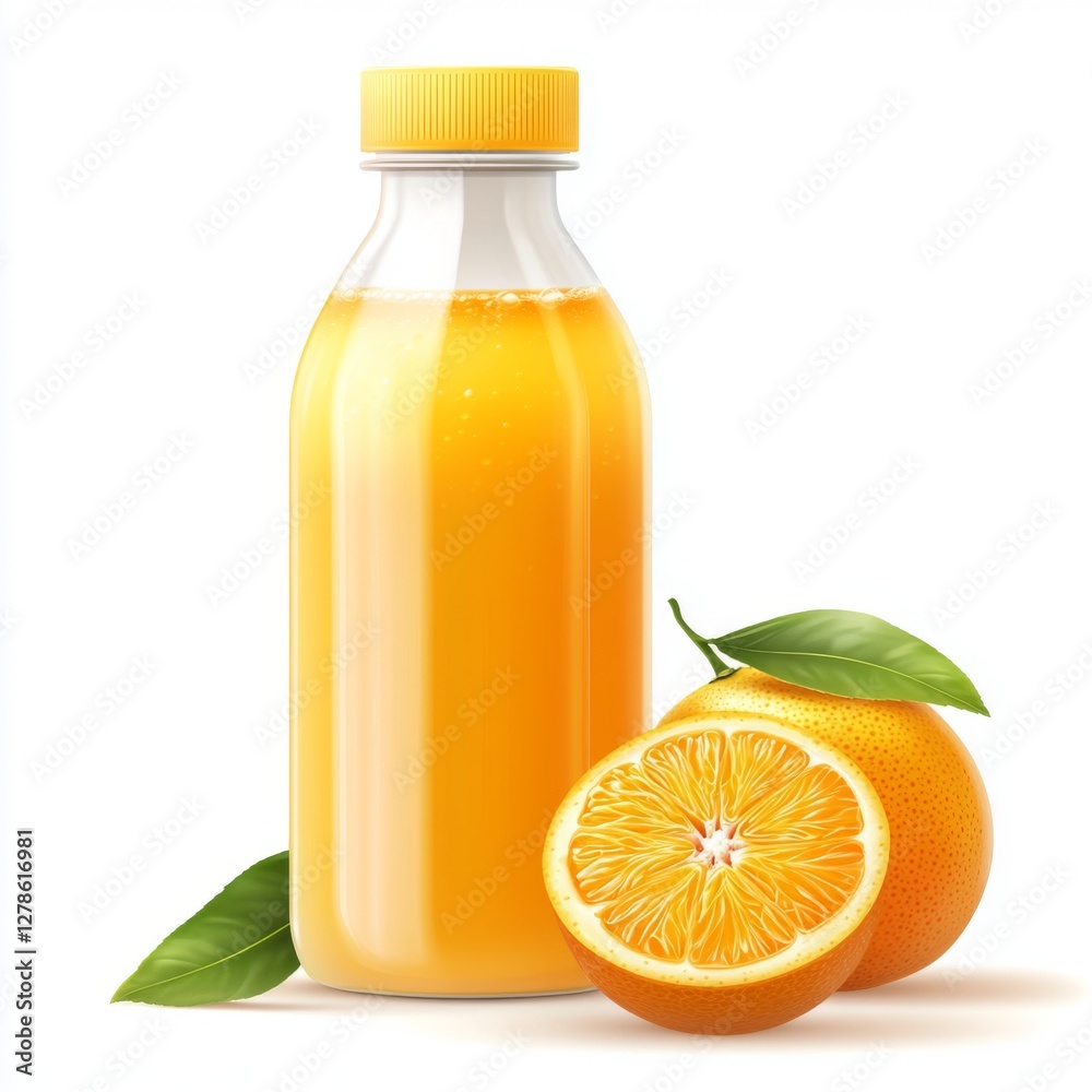 Fototapete a bottle of orange juice with an open cap, isolated on a white background to highlight the refreshin