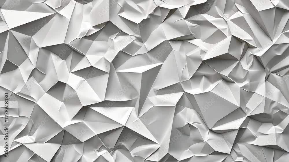 Poster crumpled white texture showcases a dynamic interplay of light and shadow emphasizing depth and form 