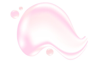 Liquid cosmetic clear gel or serum texture light pink oil swatch isolated, transparent background. Fluid glowing balm or spilled cosmetic droplet. Cute smooth beauty product, decoration element
