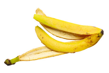 Peel of ripe yellow banana isolated on white background