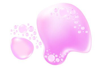 Liquid cosmetic water or clear serum texture purple oil swatch isolated, transparent background. Fluid glowing cosmetic gel or spilled solution droplet. Cute smooth beauty product, decoration element