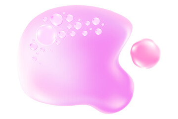 Liquid cosmetic water or clear serum texture pink oil swatch isolated, transparent background. Fluid glowing cosmetic gel or spilled solution droplet. Cute smooth beauty product, decoration element