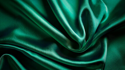 Fototapeta premium Luxurious emerald green satin fabric