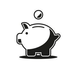 Piggy bank icon with coin isolated on white background. Vector illustration.