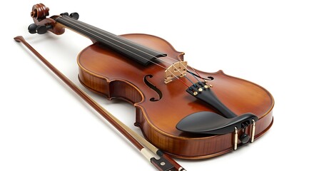 Fototapeta premium Studio Shot of Violin with Bow on White Background Ready to Play