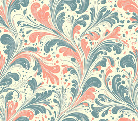 Elegant floral pattern with soft olive and vibrant teal accents, Seamless Pattern Style.