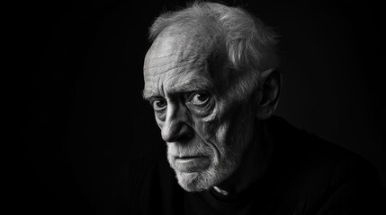 Fototapeta premium Portrait of an elderly man displaying wisdom and experience in a dark setting with soft lighting