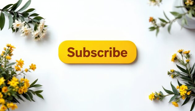Engaging Call to Action Subscribe Button Surrounded by Floral Arrangement Minimalist Design Bright Colors Eye-Level View Digital Marketing Strategy - Powered by Adobe