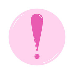 Doodle exclamation mark or sign icon that can be used for sticker, warning, book, mandala, scrapbook, icon, decorative, etc. with aesthetic colorful pink color