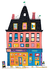 Naklejka premium PNG Vintage building illustrated drawing neighborhood.