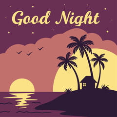Fototapeta premium Good Night Tropical Scene with Palm Trees